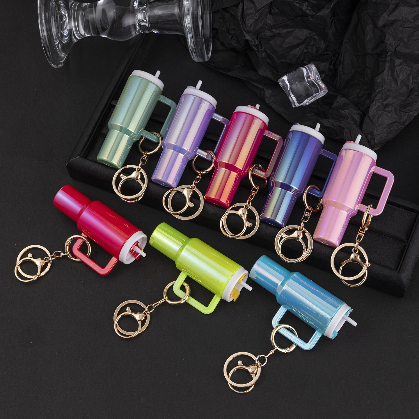 Laser gradient Stanley keychain, mini Stanley cup, mini water cup keychain, lipstick holder
