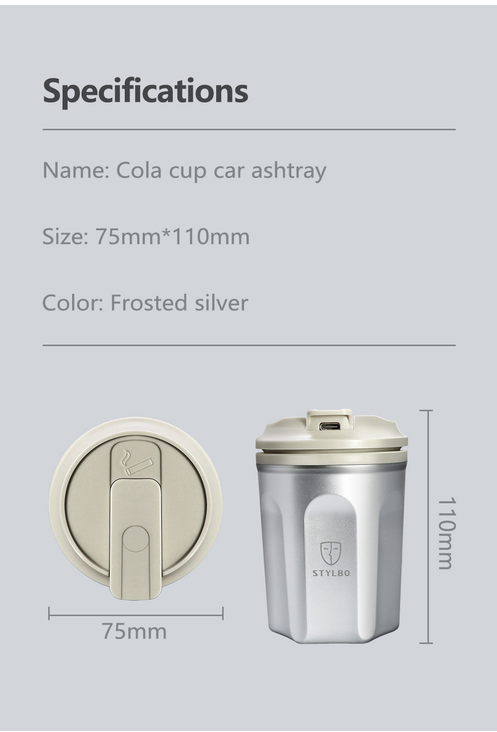 Stylbo Car Ashtray with Light, Anti-Fly Ash, Universal Car Interior Accessory, Car Ashtray Cup with Lid
