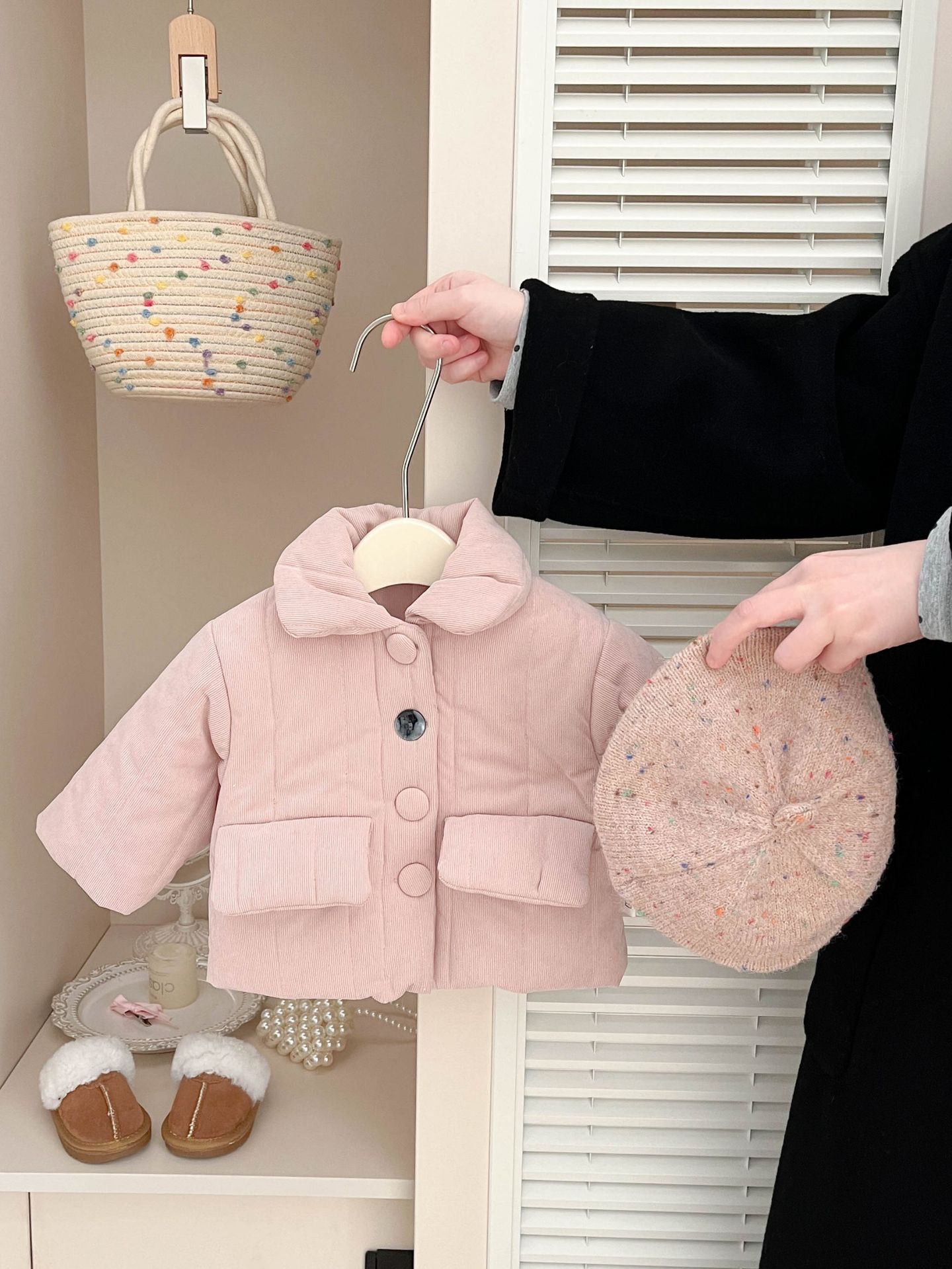 Niñas vestidos de algodón otoño invierno bebés dulces chaquetas de algodón rosa extranjero bebés con camisa cálida gruesa