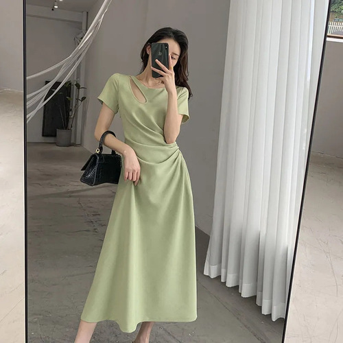 Women's Summer Openwork French Chic Slimming Design Waist-Clinching Hepburn Style Long Dress Summer Niche