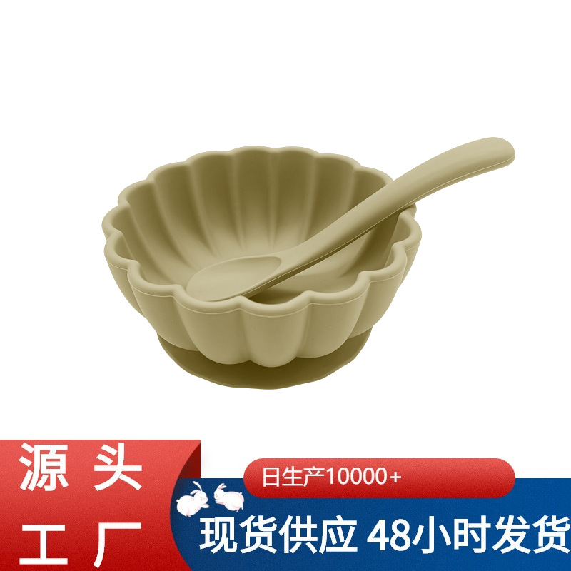 Spot Food Grade Silicone Bowl Suction Cup All-In-One Baby Feeding Tableware Infant Anti-Fall Pumpkin Bowl Petal Shape