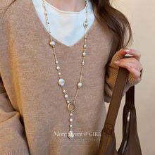 新款感宫廷风女扭曲秋冬珍珠项链褶皱毛衣链设计气质时尚高级项饰