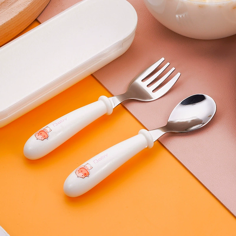 Children's cartoon teaching tableware stainless steel for supplementary food for training, handheld set
