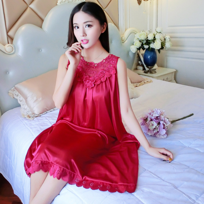 2023 camisón de seda de hielo de verano de las mujeres de encaje sedoso delgado de mediana edad sexy suave cómodo pijamas de las mujeres homewear