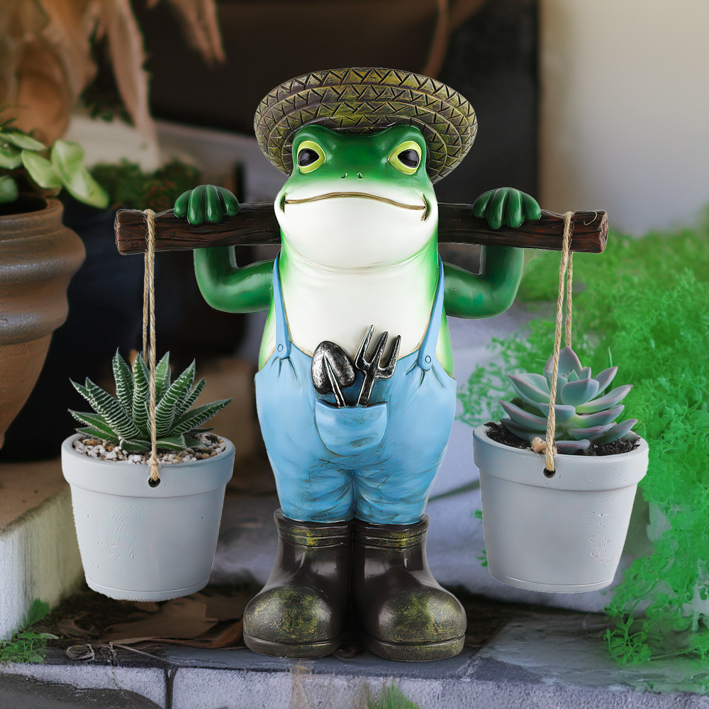  New Cute Resin Pick Bucket Frog Flower Pot Large Ornaments Outdoor Courtyard Garden Lawn Decoration Gifts