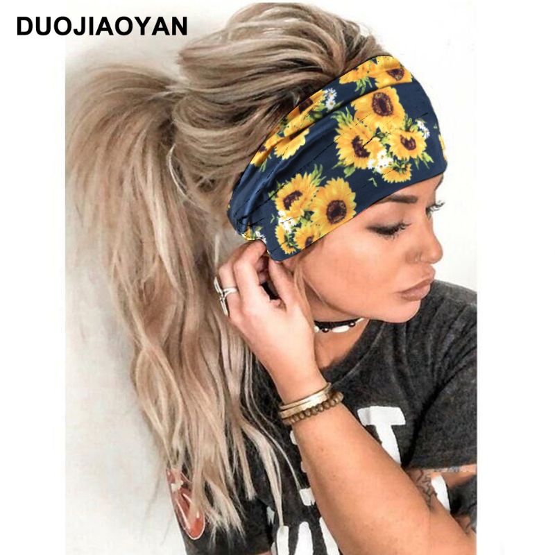 Nueva diadema de moda europea y americana con estampado de girasol, diadema elástica para correr, diadema de yoga absorbente de sudor, accesorios para el cabello_voghion.com