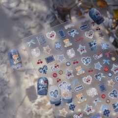 tomoni ネイルアートエンボスクリスタルダイヤモンドかわいい漫画デニムブロックスター愛クマネイルステッカー装飾