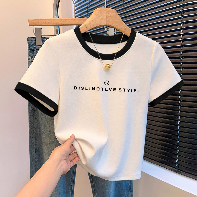 Round Neck Short-Sleeved Women's 2026 Summer New French Style Loose Slimming Versatile Short Stylish T-Shirt Top for Petite Figures