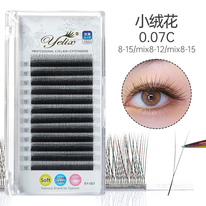 Fábrica de belleza de pestañas transfronterizas densa color 0.07 mezcla floreciente suave pestañas YY injerto de trébol pestañas falsas