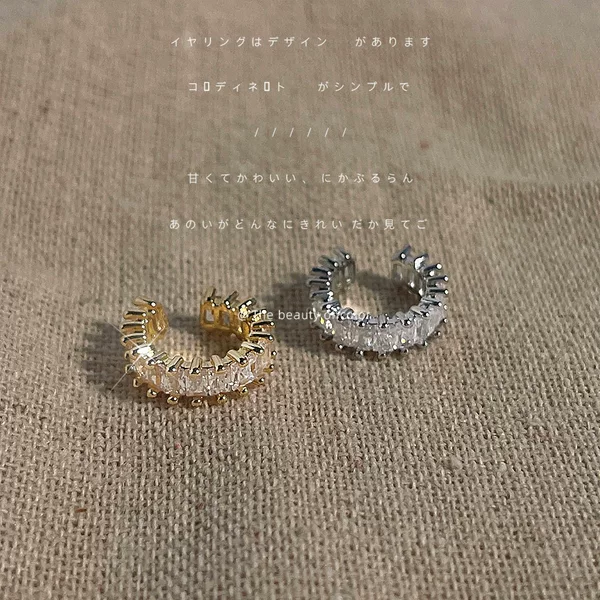 Non-pierced micro inlaid zircon plated 14K ear bone clip earrings Japanese and Korean sweet cool high-grade jewelry factory supply