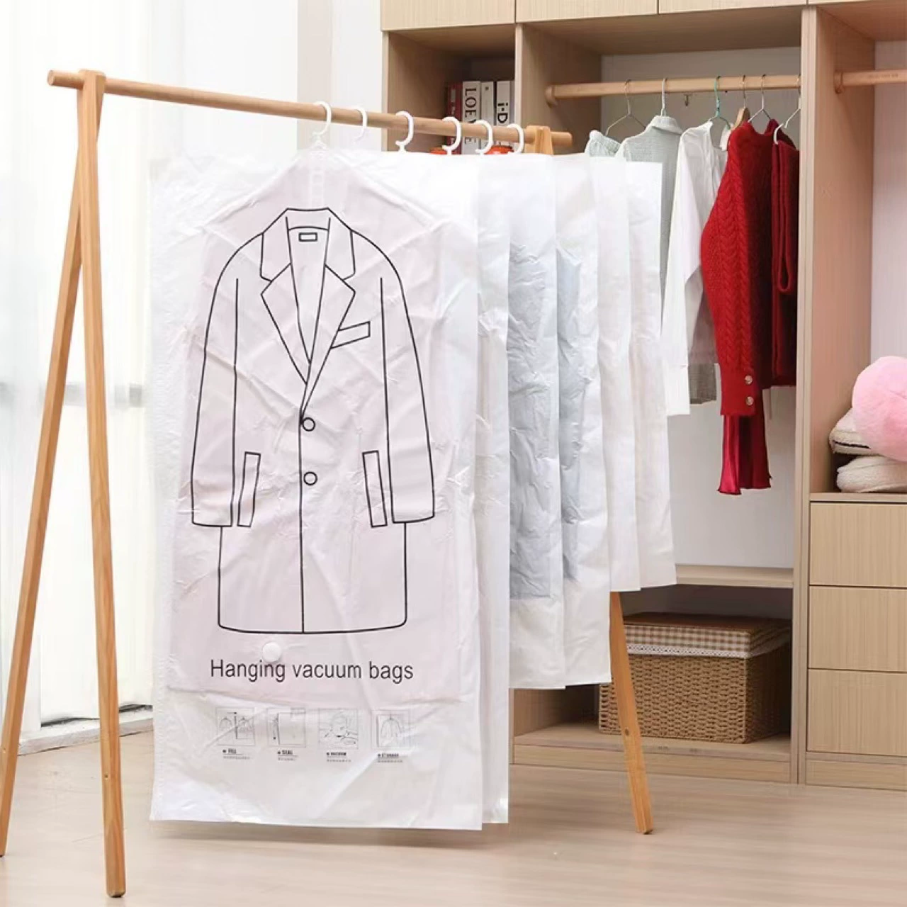 Подвесная компрессионная сумка для хранения гардероба пуховик компрессионный мешок пальто одежда вакуумный пылезащитный чехол большой