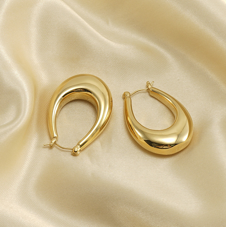 Shopping Occasion 1 Pair Fashion Oval Plating Stainless Steel 18k Gold Plated Earrings