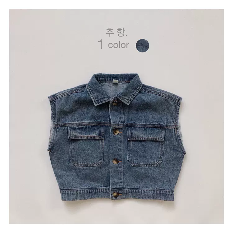 韩国童装儿童牛仔马甲秋冬男女童复古做旧时髦口袋水洗坎肩外套潮