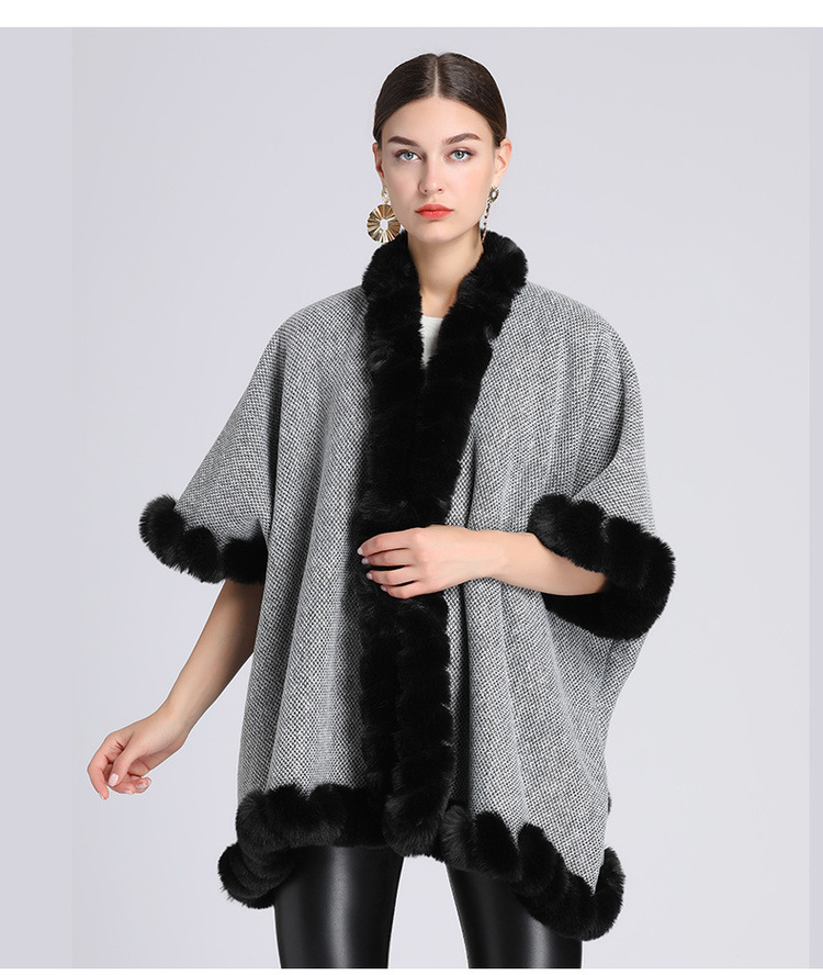 Extra Fleece extra dicker Pelzkragen Umhang locker große Größe Strickjacke Mantel Frau_voghion.com