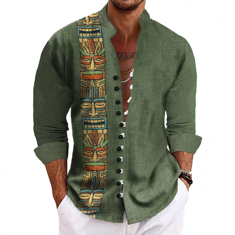 Amazon's new men's cotton-linen Henry long-sleeve hippie casual shirt, beach casual men's shirt Amazon's new men's cotton-linen Henry long-sleeve hippie casual shirt, beach casual men's shirt