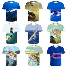 夏季新款短袖T恤男繽紛色彩魚3D數碼印花童裝圓領兒童打運動衫