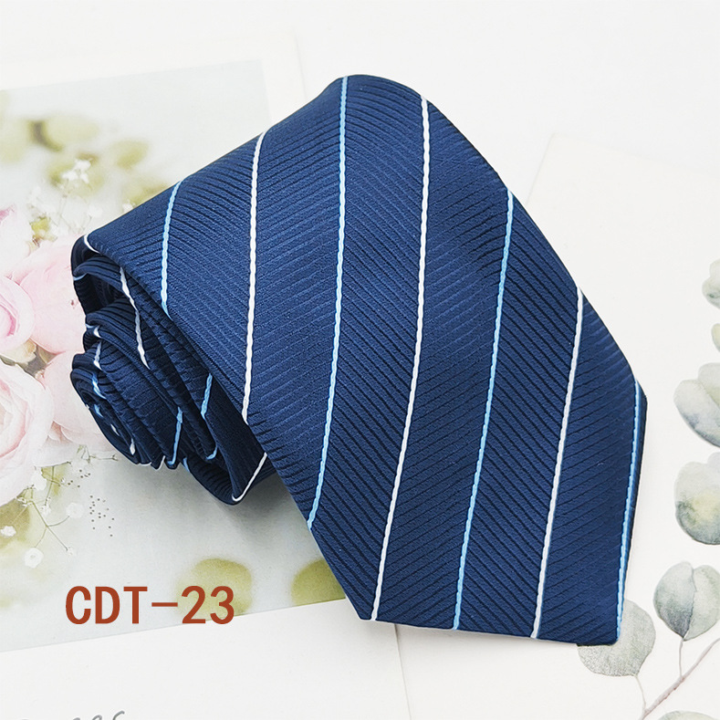 Punto al por mayor ropa formal para hombres corbata de negocios 8cm negro gris jacquard hilo de poliéster corbata a rayas estilo mano