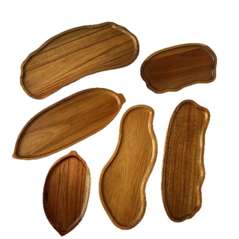 Paleta creativa de madera maciza de Xiangsimu transfronteriza, vajilla doméstica japonesa, plato de espuma seca, plato de frutas irregular, plato de refrigerios