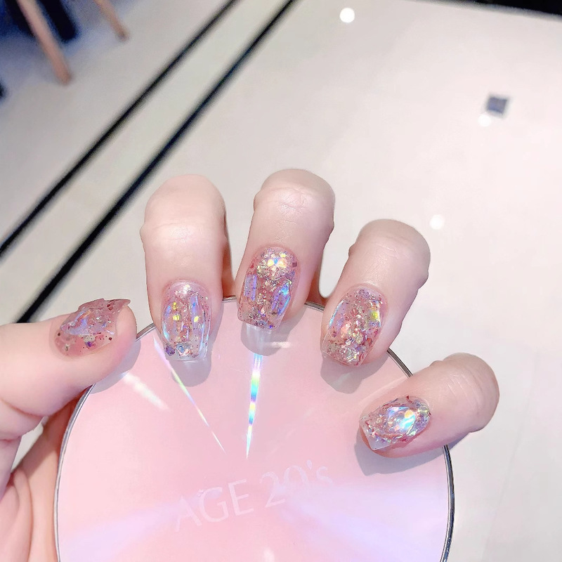 [Original Real Shot] Pure Hand-Wearing Armor Net Red Nail Art Patch Aurora Bursting Diamond Bouncing Big Sequin Broken Diamond