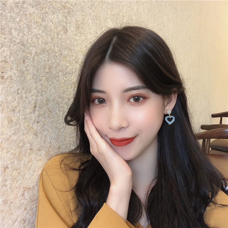 S Silber Nadel Koreanische Kleine Frische Blaue Süße Pfirsich Herz Ins Mädchen Vielseitig Kontrast Earnail Ohrringe Weibliche_voghion.com