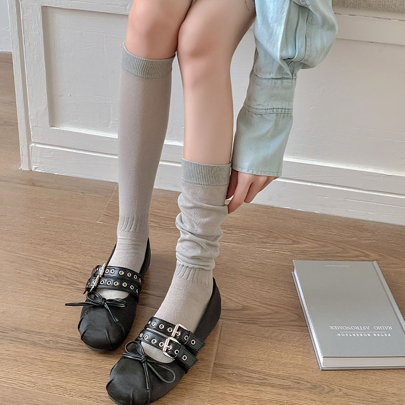 High-grade bubble pleated calf socks for women spring and summer thin solid color simple all-match Japanese ballet style jk pile socks