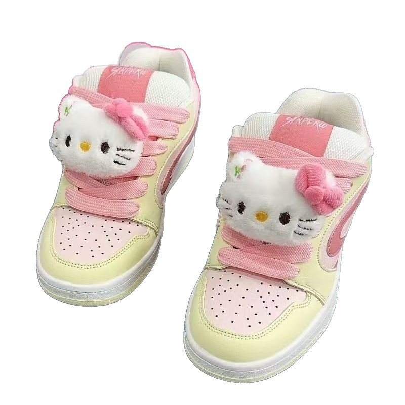 Zapatos de pan con diseño a juego de color amarillo-rosa original, zapatos casuales de estilo dulce de nicho para mujeres, zapatos de tablero de todo fósforo para fiestas de estudiantes