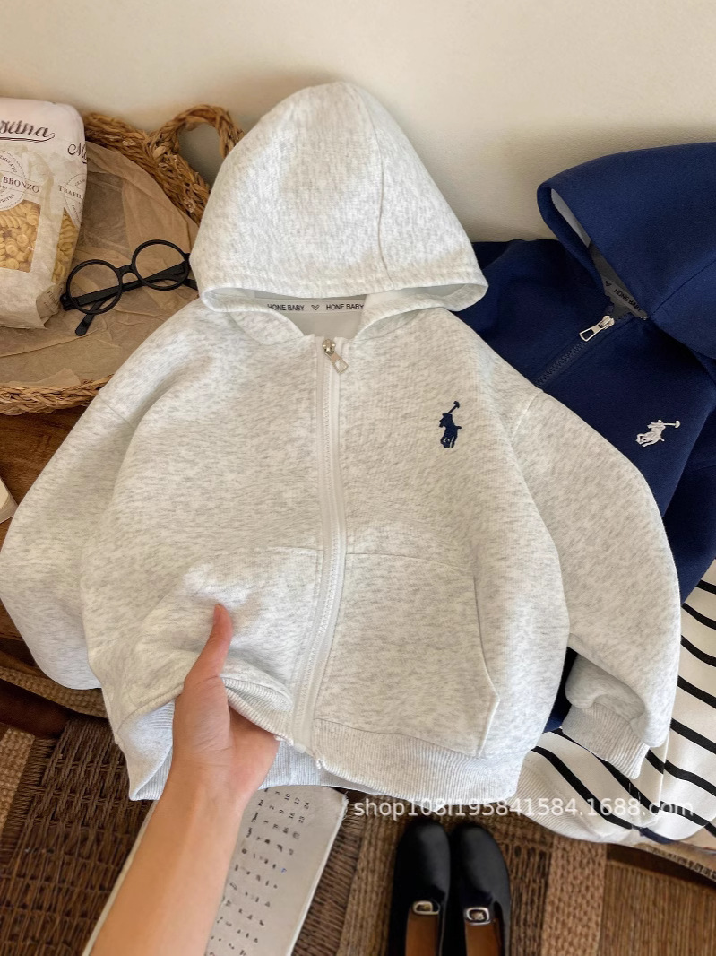 Chaqueta de suéter de rebeca casual coreana para niños y niñas, primavera y otoño para niños grandes, nueva moda occidental, color sólido con capucha