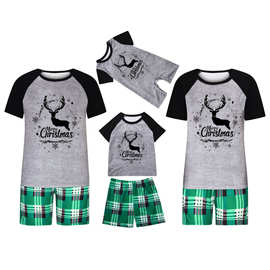 欧美装跨秋装新款万圣节亲子装短袖短裤套装圣诞家居服亲子套装夏