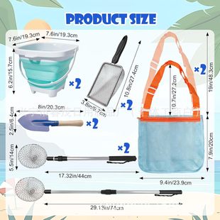 10-Piece Set of Children's Foldable Beach Bucket, Beach Shovel, Sand Toy Collection, Shark Tooth Beach Toy