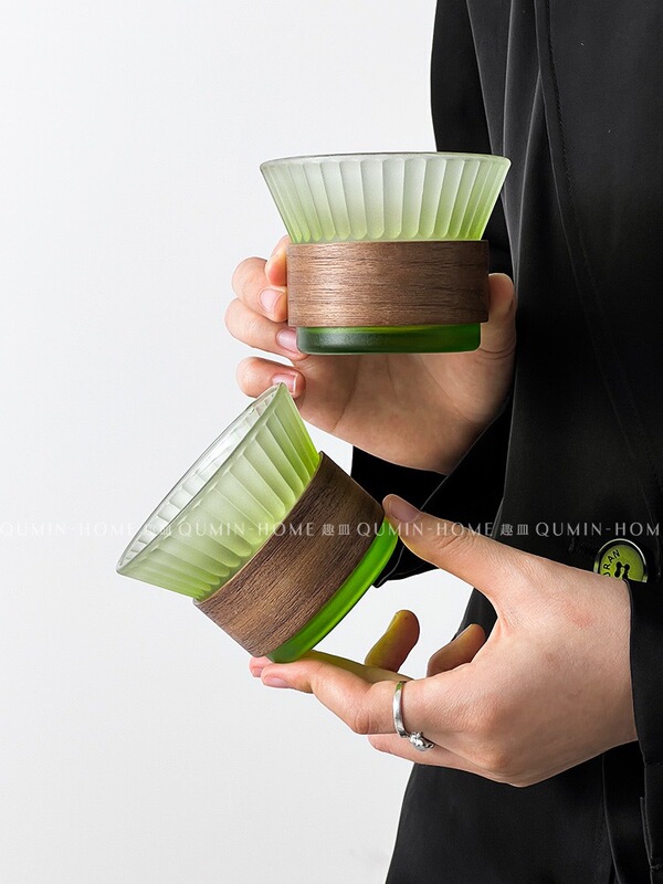 順皿 ~ 大衆グラデーション緑縦紋グラス家庭用飲水コップ高級感軽贅沢コーヒーカップ冷たい飲み物カップ|undefined