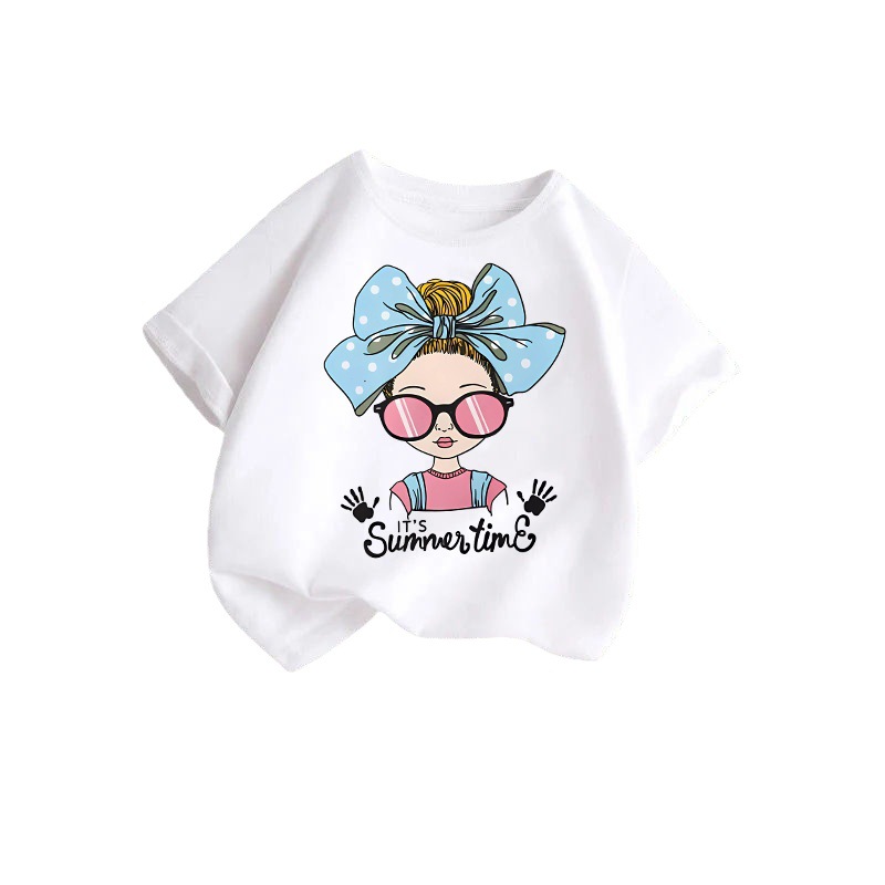 Ropa para niños transfronterizos 2024 verano nuevas camisetas de manga corta para niños y niñas tops de cuello redondo de moda bebé de media manga de algodón