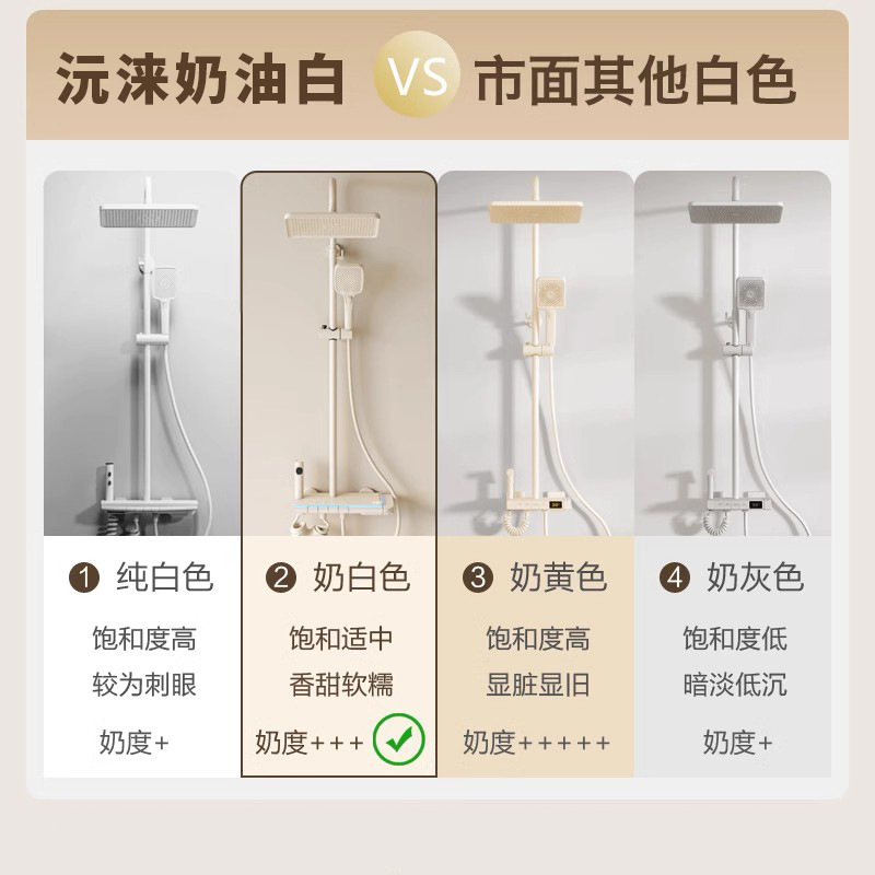 Crema estilo lechoso blanco ducha cabeza traje temperatura constante lluvia Baño en casa Baño pantalla digital sobrealimentado flor secado cabeza