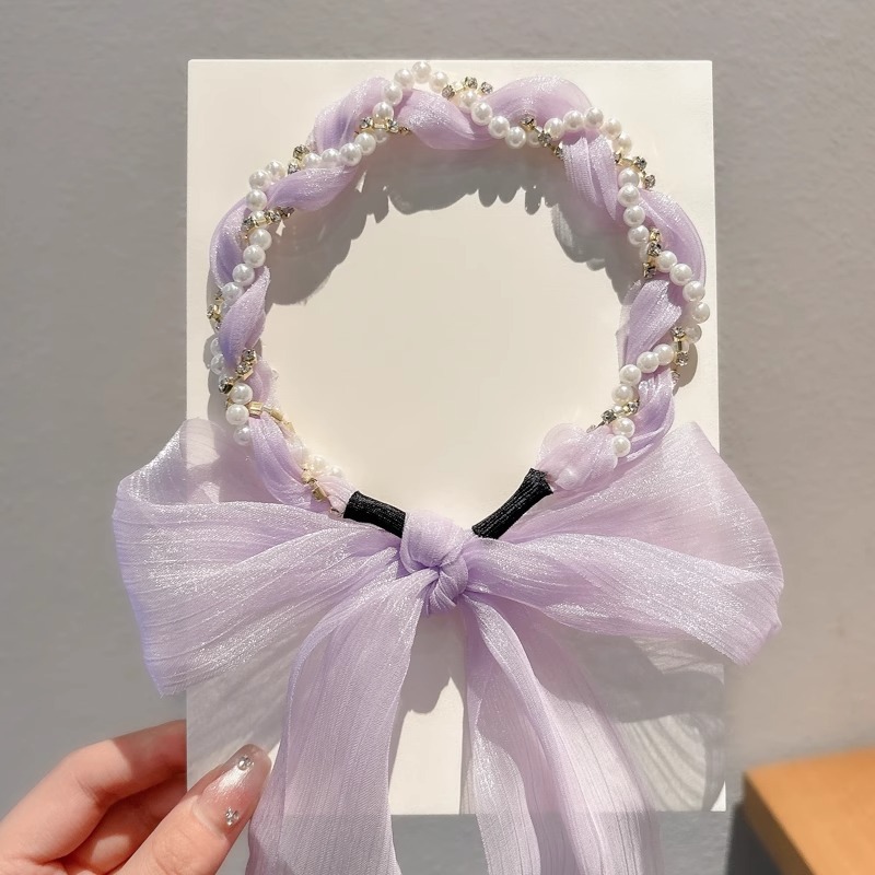 Verano flores trenzadas correa de cabello para mujeres atadas bufandas flotantes correa de cabello todo en un sistema de cinta correa de perlas correa de cabello
