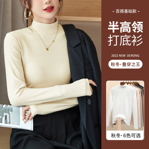 Factory direct sales spring, autumn and winter German velvet half turtleneck thermal top underwear ab side plus velvet warm constant temperature autumn clothing for women