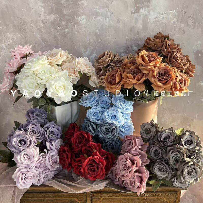 9-Head Diamond Rose Artificial Rose Bouquet Wedding Hotel Decoration Home Road Guide Bouquet Fake Flower Manufacturer Wholesale 9-Head Diamond Rose Artificial Rose Bouquet Wedding Hotel Decoration Home Road Guide Bouquet Fake Flower Manufacturer Wholesale