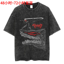 Men Hip Hop Streetwear Tshirt Washed Black 2024 Vintage Japa