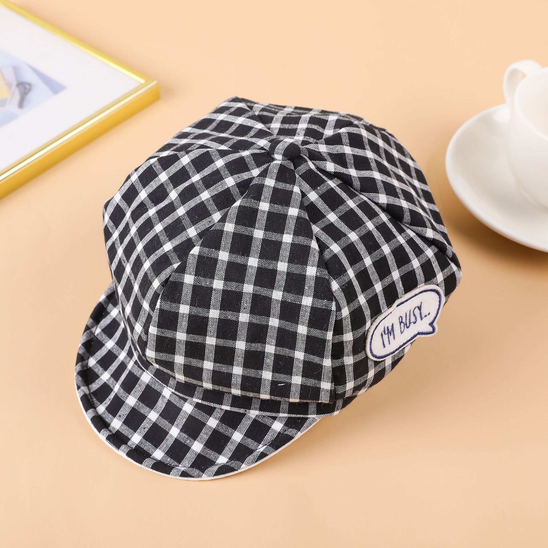 Primavera, verano y otoño para niños nueva boina estilo británico a cuadros octogonal sombrero 6-1 agosto pintor sombrero niño niña image 6
