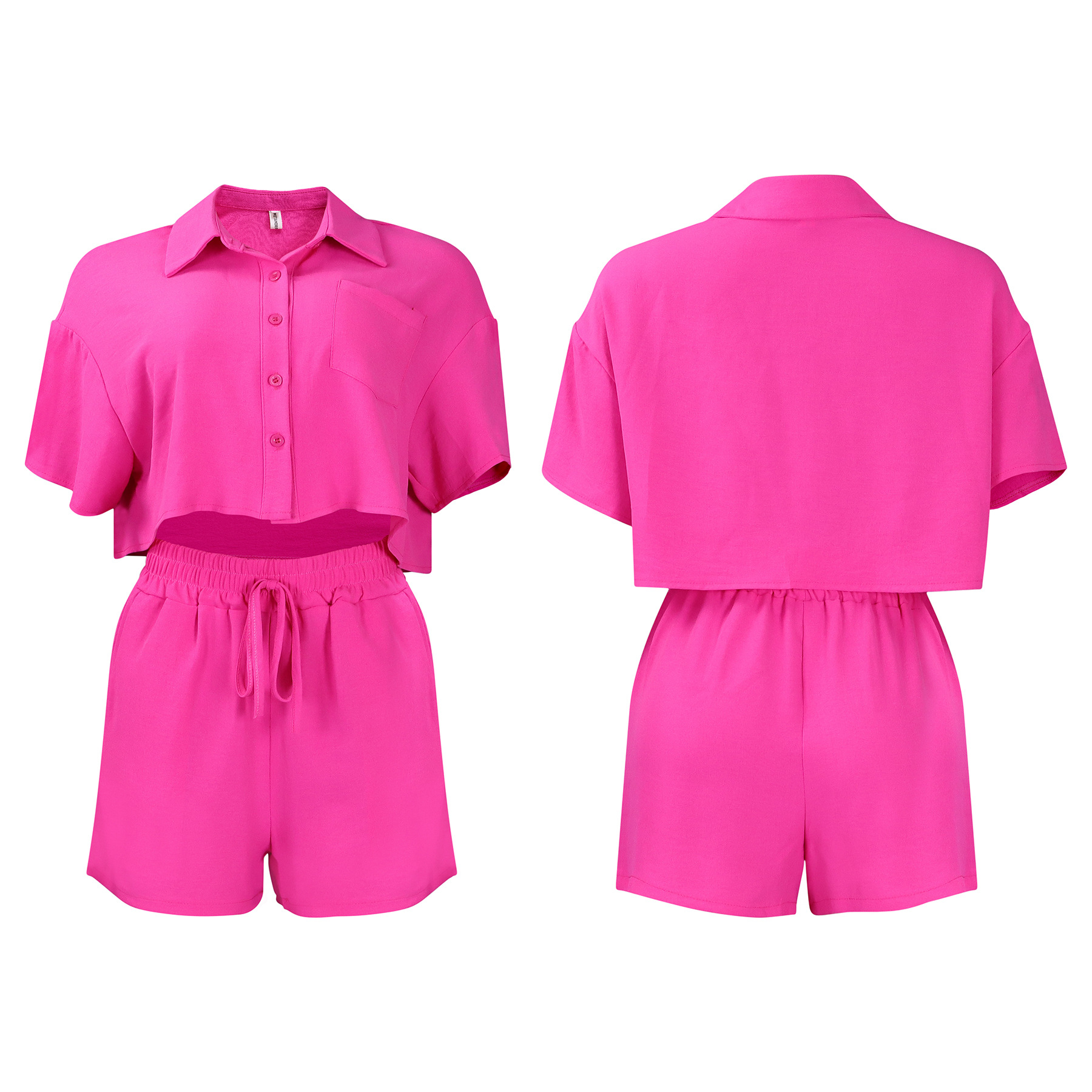 Women's Clothing summer new casual lapel short sleeved shirt shorts fashionable suit_mkmklike.com