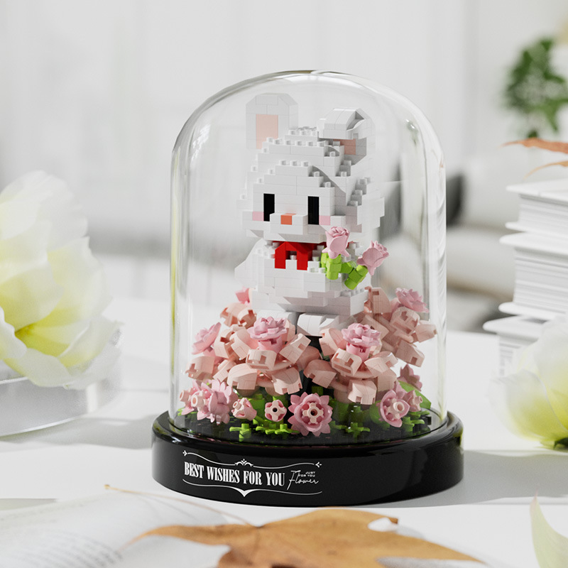 Caja de flores compatible con palabras clave de alta rosa bloques de construcción buquete de flores inmortales juguetes de ensamblaje ornamentos hechos a mano regalos de Año Nuevo