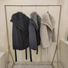 【温柔风韩系】2025秋冬狐狸毛大毛领羊绒大衣长款系带复古外套女