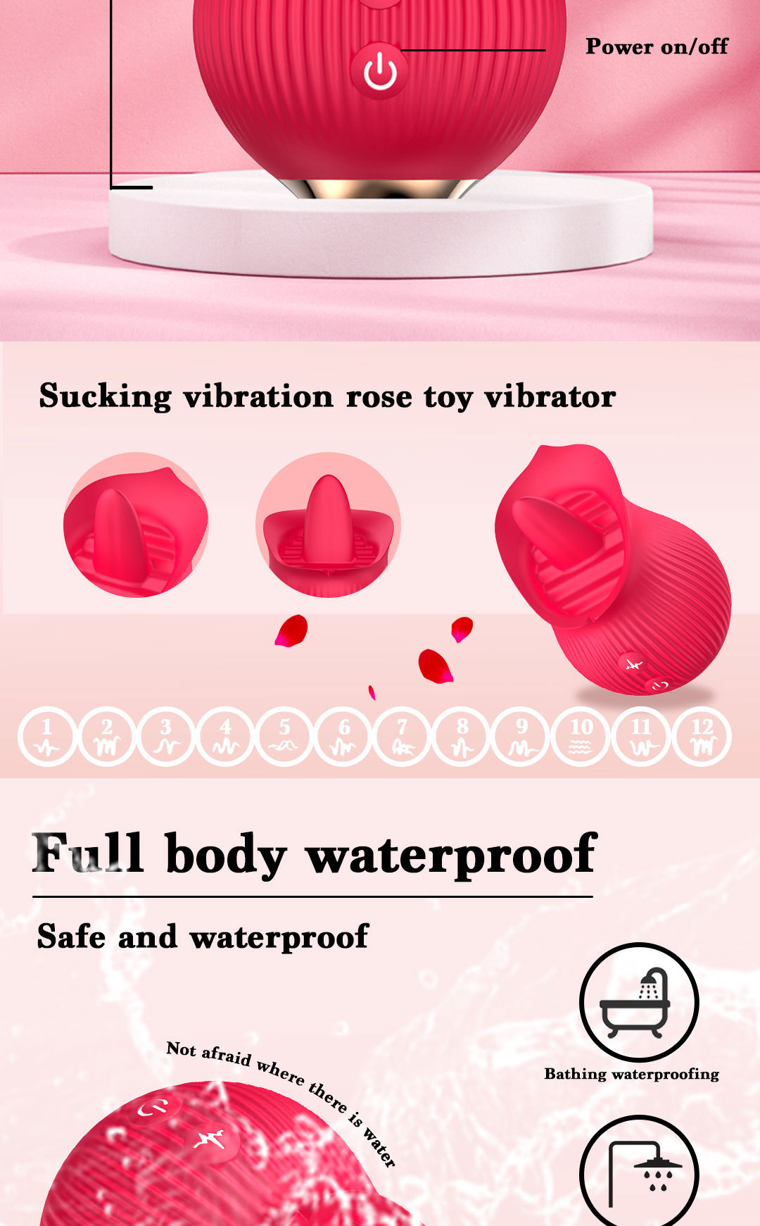 Aifeiya Rose Suction Tongue-Lick Telescopic Vibrator Egg, 12-Frequency, Silicone-ABS, Adult — detail image 7