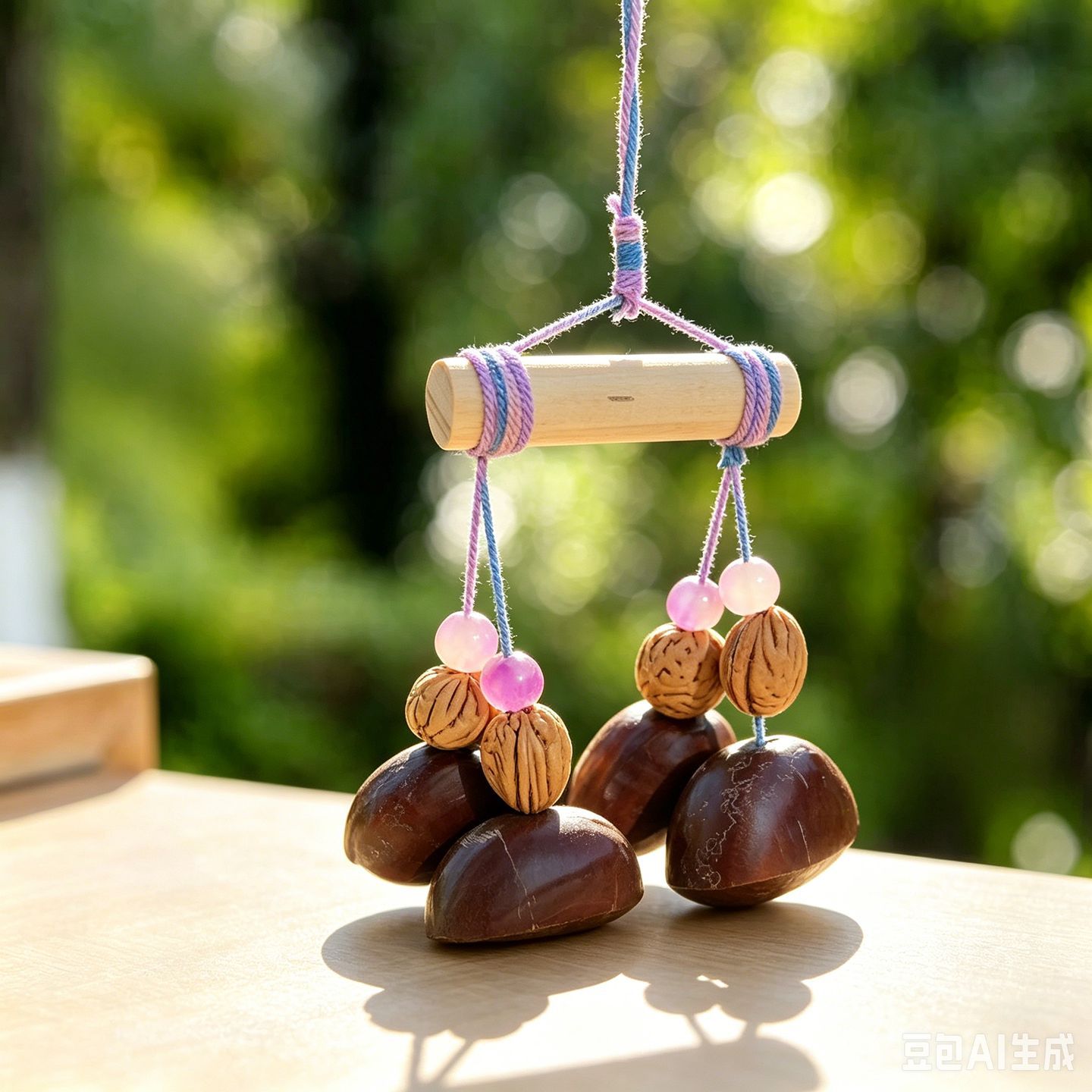 Forest-style natural fruit shell wind chime bag pendant, healing handmade finished product, car-mounted rattle, calming hanging ornament