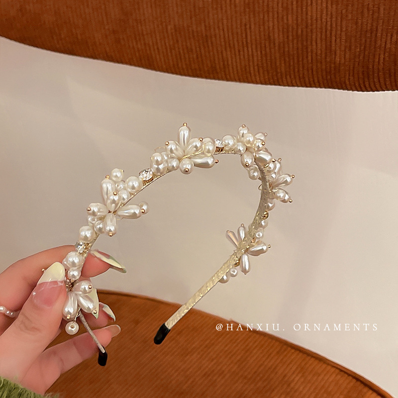 French retro Baroque diamond pearl headband rhinestone headband court wind pressure hair headdress irregular hair accessories for women