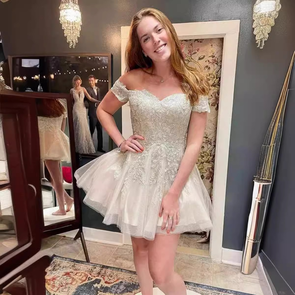 Vestido de noche corto de graduación para mujer, estilo A-line, novedad 2026, vestido de cóctel con hombros descubiertos, estilo princesa, suministro transfronterizo