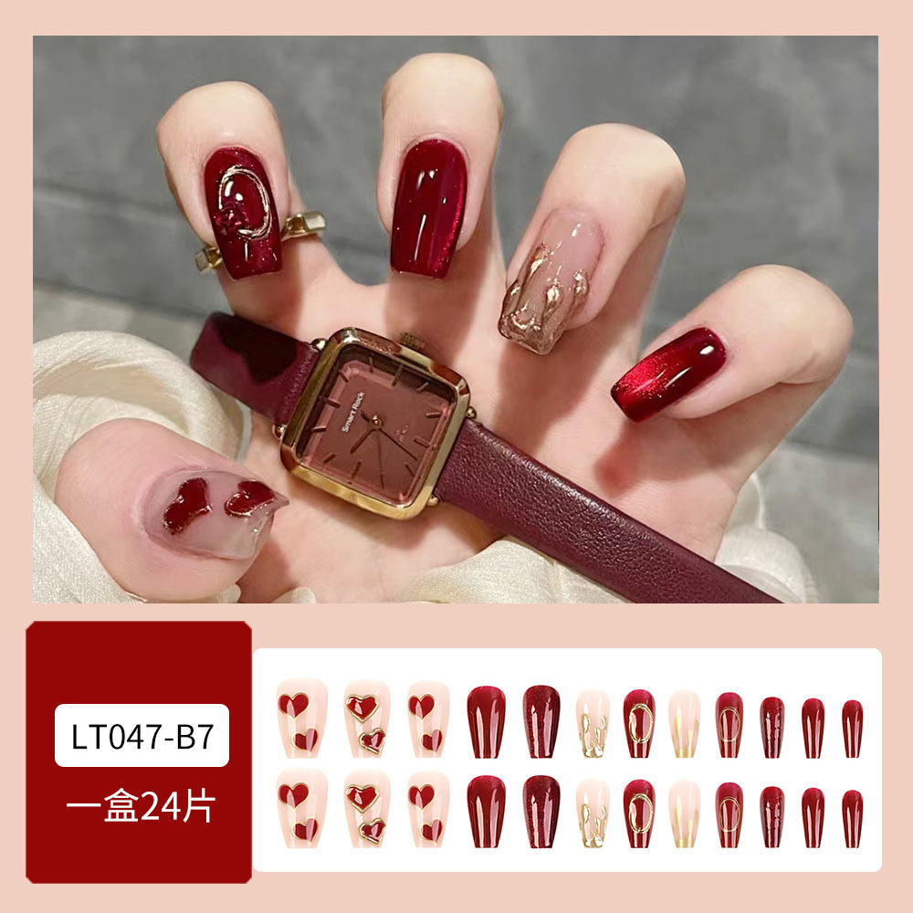 Nuevo parche de uñas falso parche de uñas desmontable mariposa perla diamante incrustado largo desgaste parche de uñas al por mayor ins