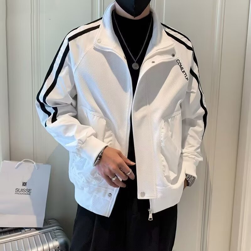 Twill Stripe Stitching Jacket Men's Spring and Autumn High-end Feeling New Style Duffy Shuai Chao Brand Fixwear 2024 New Style Collar Jacket