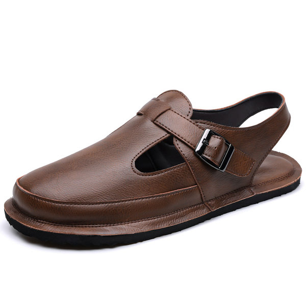 Dép sandal nam bít mũi kiểu La Mã cỡ lớn chống trượt, đế cao su, thoáng khí — Màu nâu, màu đen