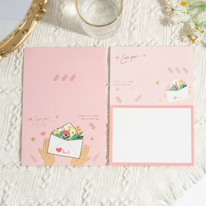 520 Día de San Valentín, bronceado fresco, ramo plegable, tarjeta de felicitación de dibujos animados, floristería, tarjeta de mensaje de bendición, lote minorista