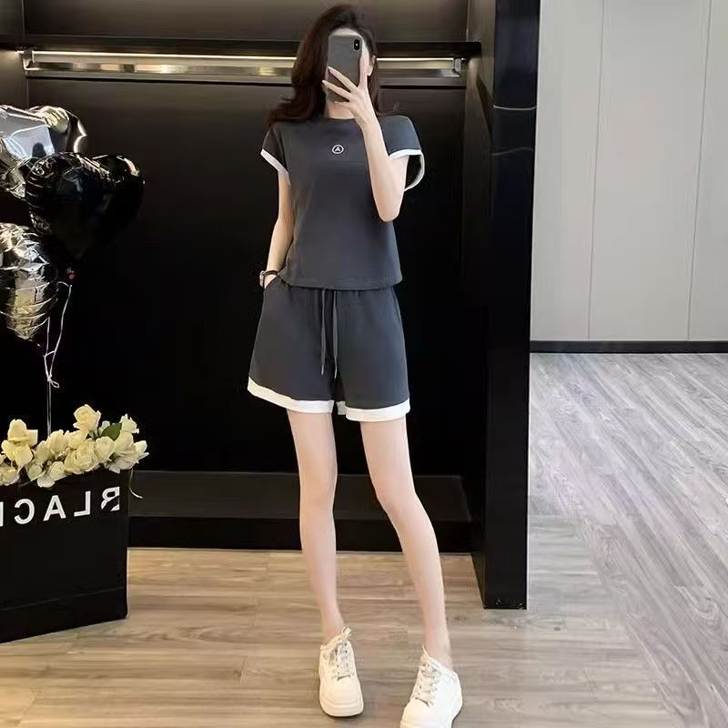 Imitation Cotton 2025 New Sports Suit T-Shirt Shorts Suit Women's Summer Short-Sleeved Two-Piece Trendy Set Imitation Cotton 2025 New Sports Suit T-Shirt Shorts Suit Women's Summer Short-Sleeved Two-Piece Trendy Set