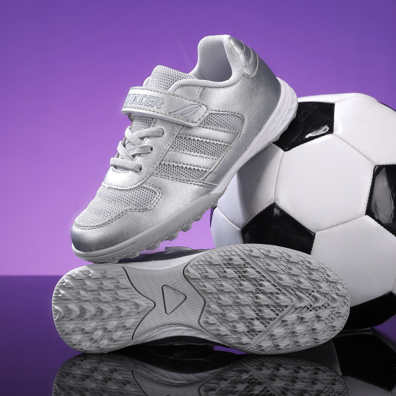 Zapatillas de Fútbol con Cierre Adhesivo para Niños Malla y Caucho Transpirable, Ligero para Césped Artificial y Pista